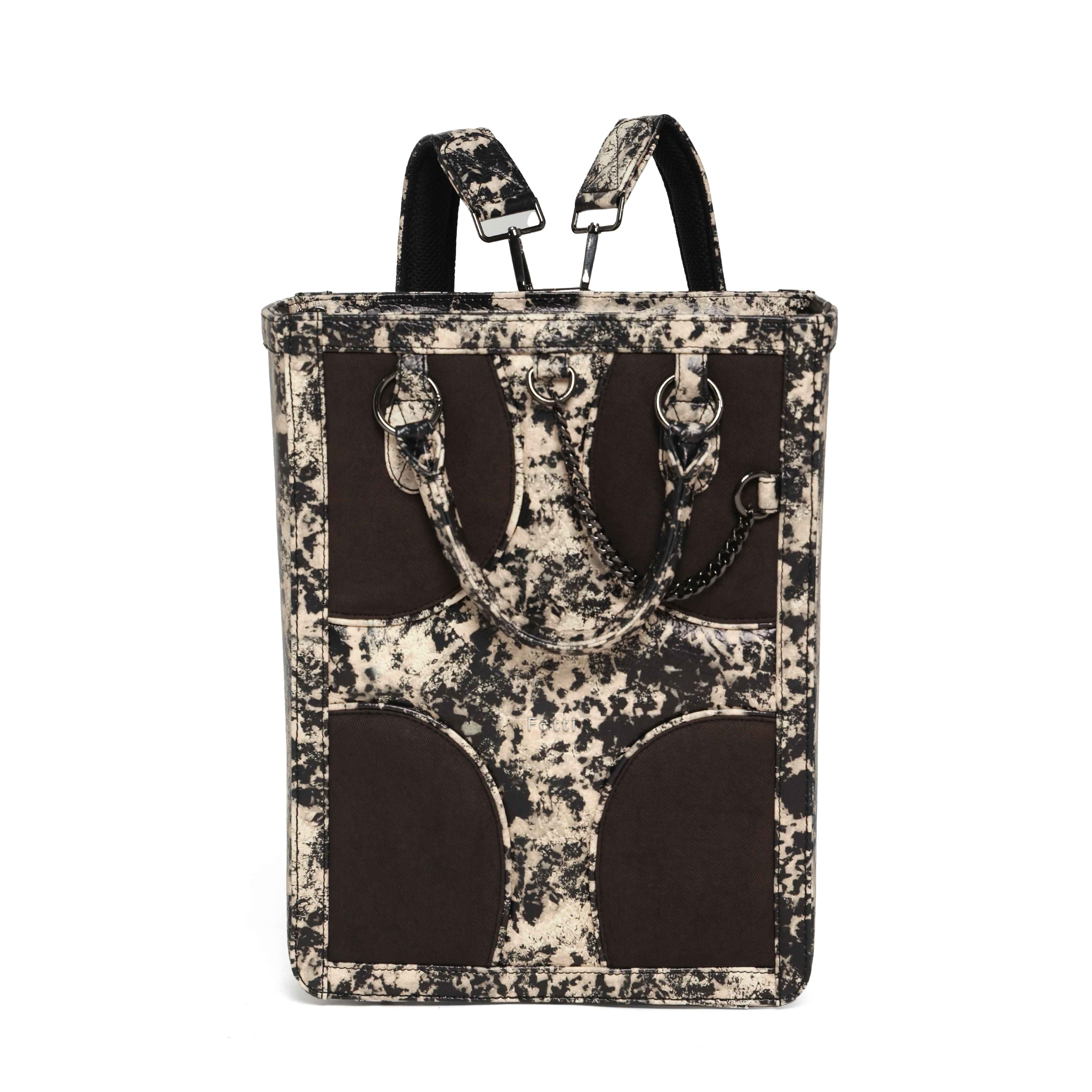 Muddled Shopper Tote cum backpack- Oxidized olive