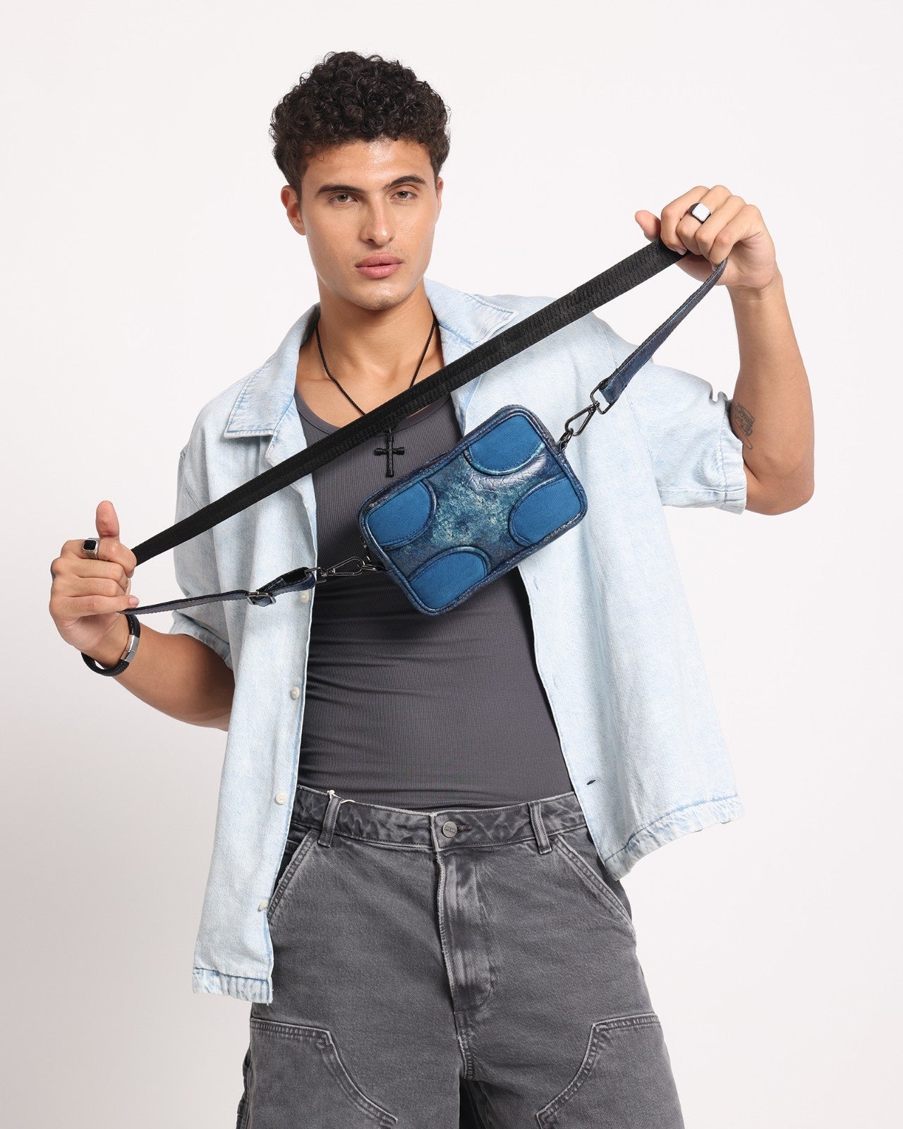 Muddled Unisex Sling Bag - Cracked Indigo - Fetti