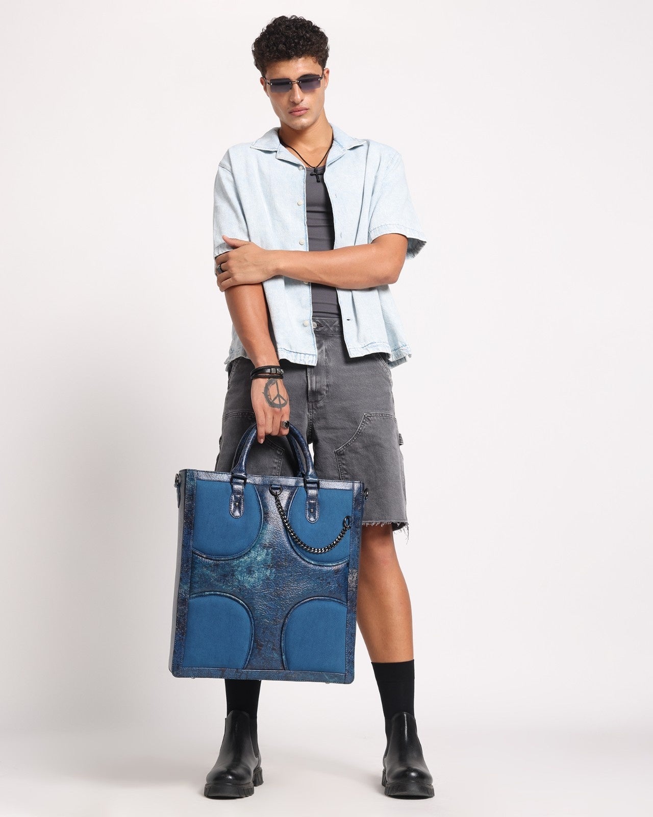 Oversized Muddled Shopper Tote - Cracked Indigo - Fetti