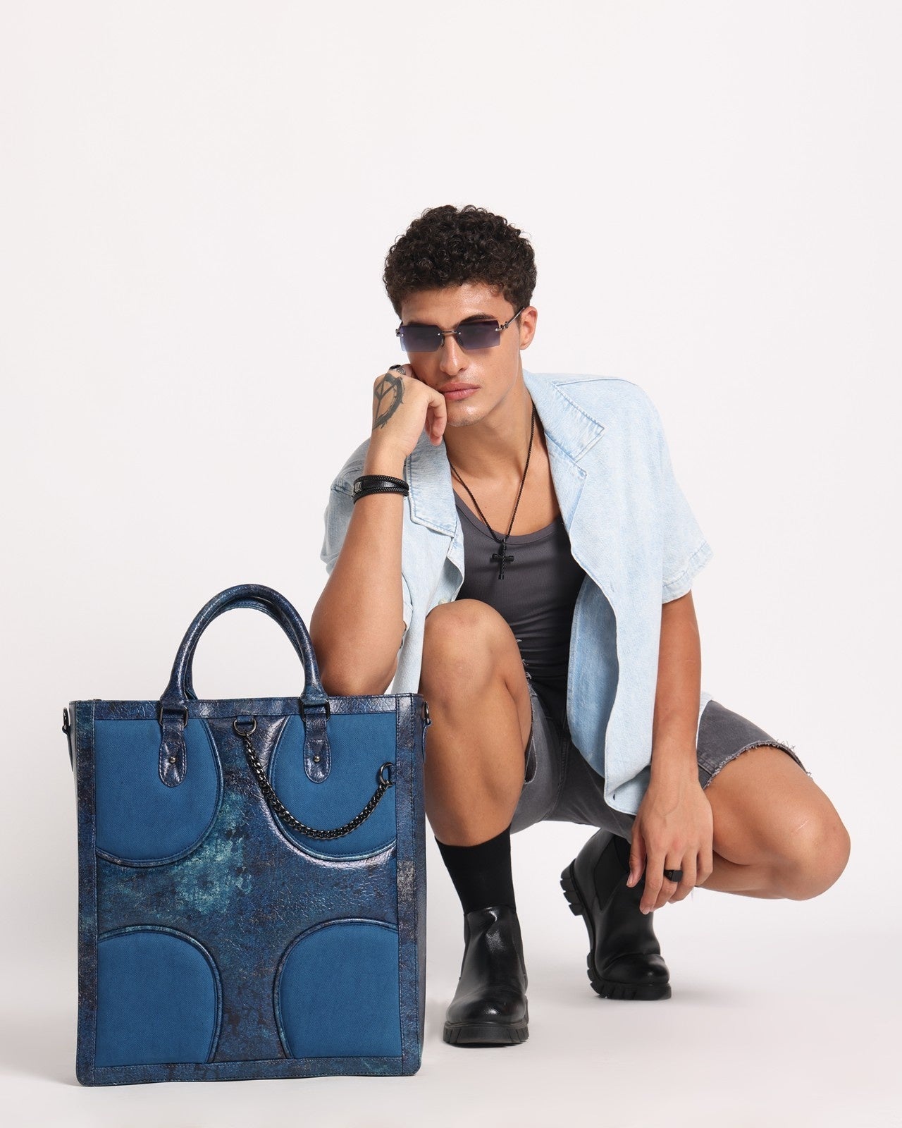 Oversized Muddled Shopper Tote - Cracked Indigo - Fetti
