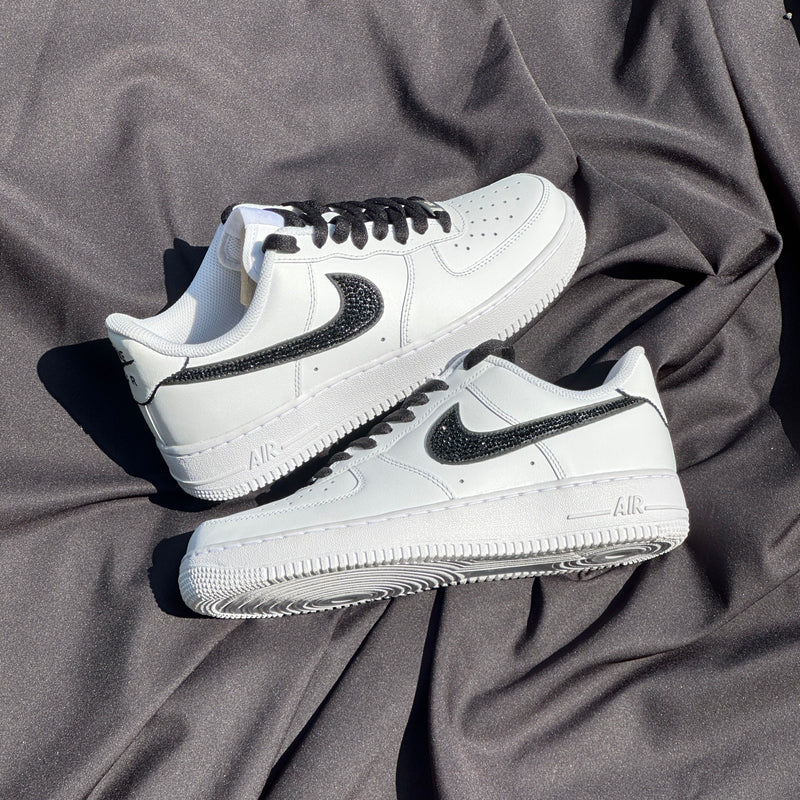 Nike Air Force 1 Low BLACK AND WHITE CRYSTAL SWOOSH