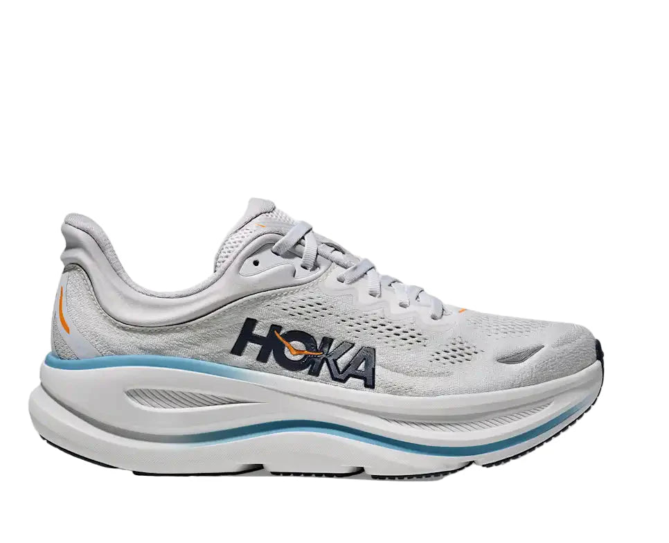 White running shoe with 'Hoka' branding on a white background