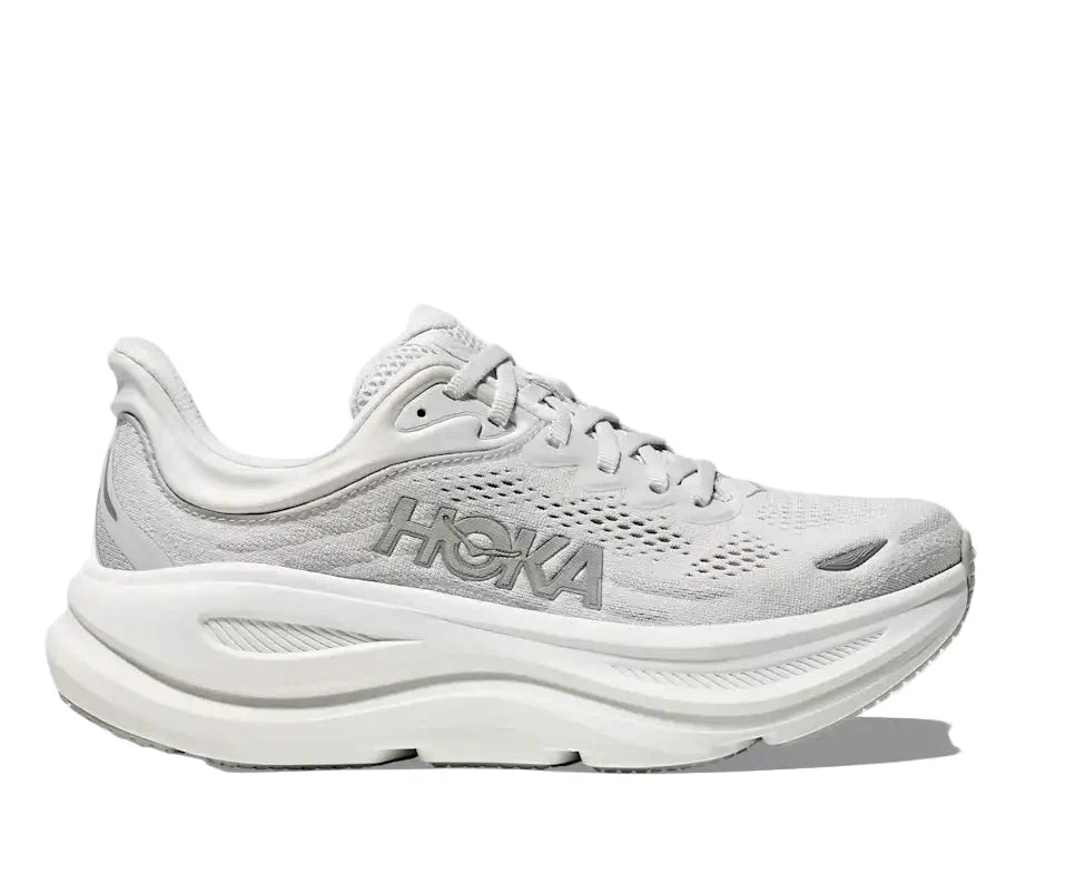White running shoe with 'Hoka' branding on a white background