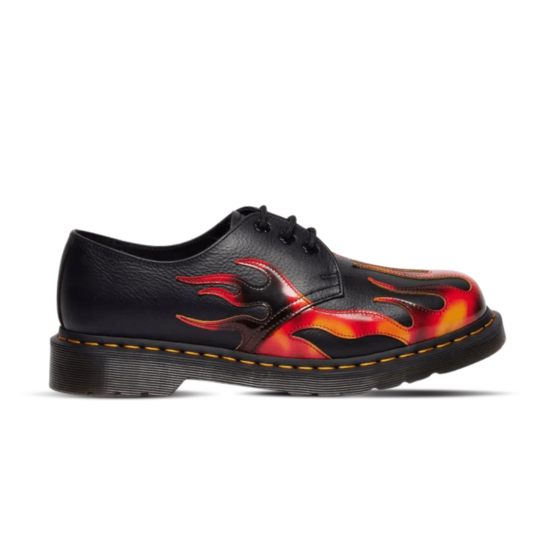 Dr Martens 1461 Flame Arcadia Rub Off Leather Shoes Black Vibrant Red