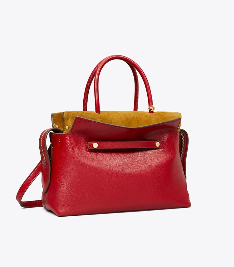 Tory Burch Mercer Textured Satchel Ruby