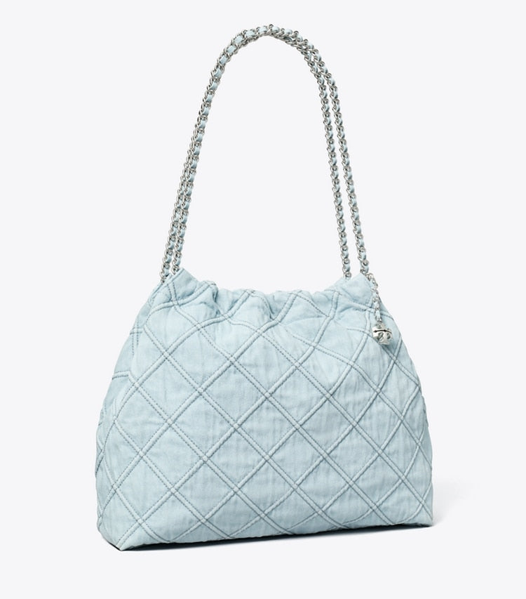 Tory Burch Fleming Soft Denim Hobo Bag Seltzer