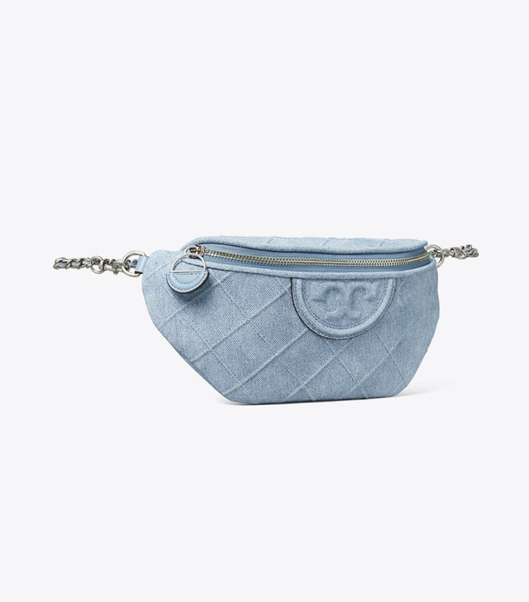 Tory Burch Fleming Soft Denim-Print Suede Belt Bag Denim