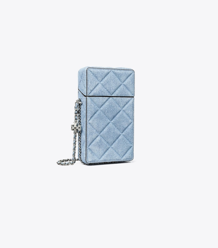 Tory Burch Fleming Denim-Print Suede Phone Crossbody Denim