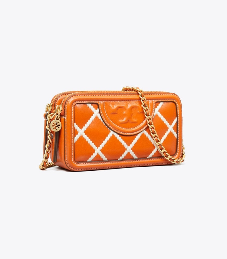 Tory Burch Fleming Pop Quilt Double-Zip Mini Bag SPRING SPICE
