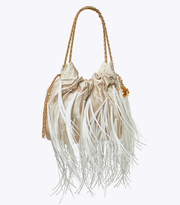 Tory Burch Mini Fleming Feather Hobo Bag Stone