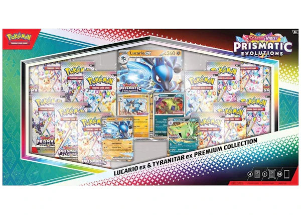 2025 Pokémon Scarlet & Violet Prismatic Evolutions Lucario ex & Tyranitar ex Premium Collection (Sam's Club Exclusive)