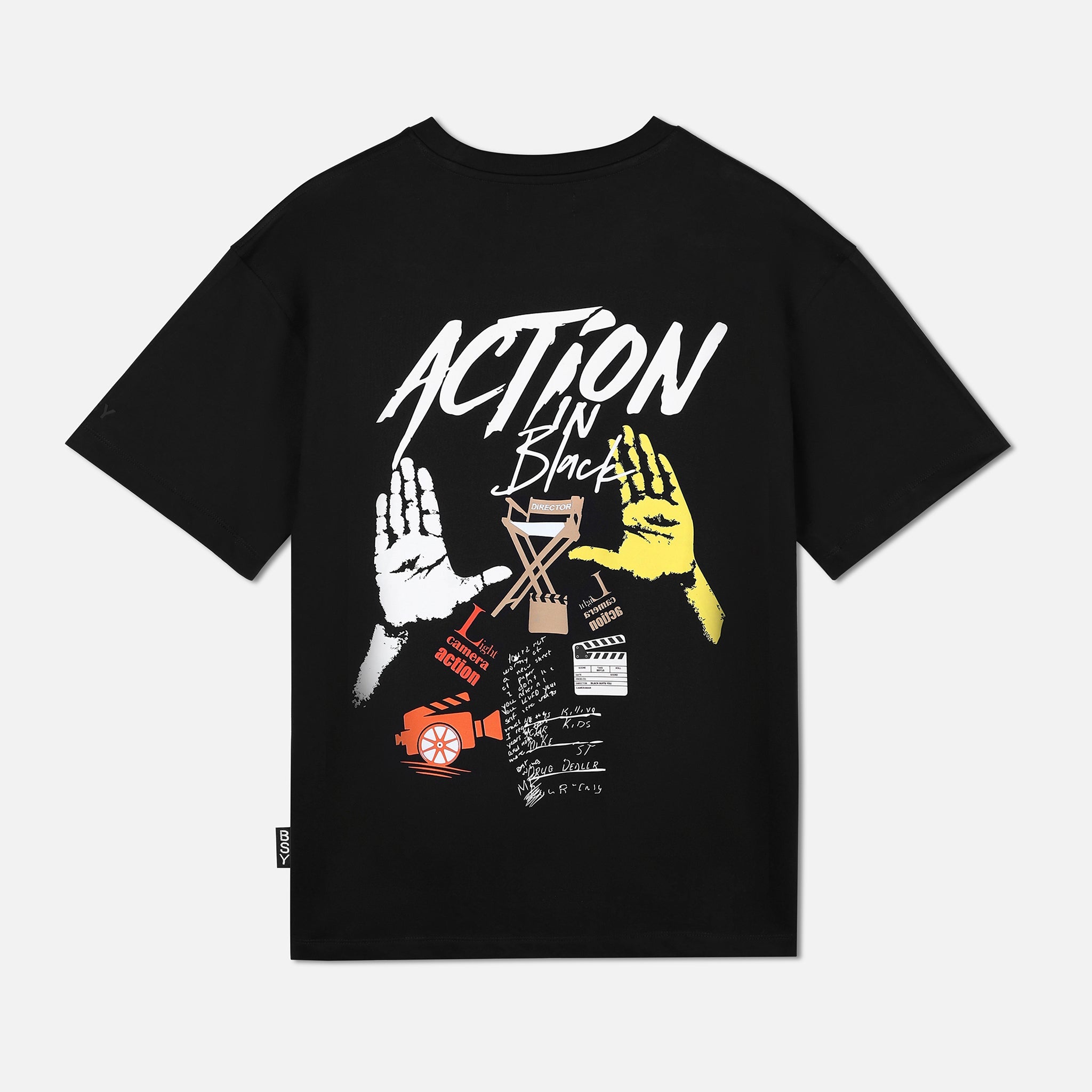 ACTION IN BLACK T-SHIRT