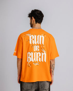 Run or Burn - Orange - Evrhood oversized graphic t-shirt