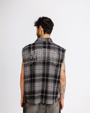 Shredded Checks - Smoke - Evrhood shredded sleeveless check shirt