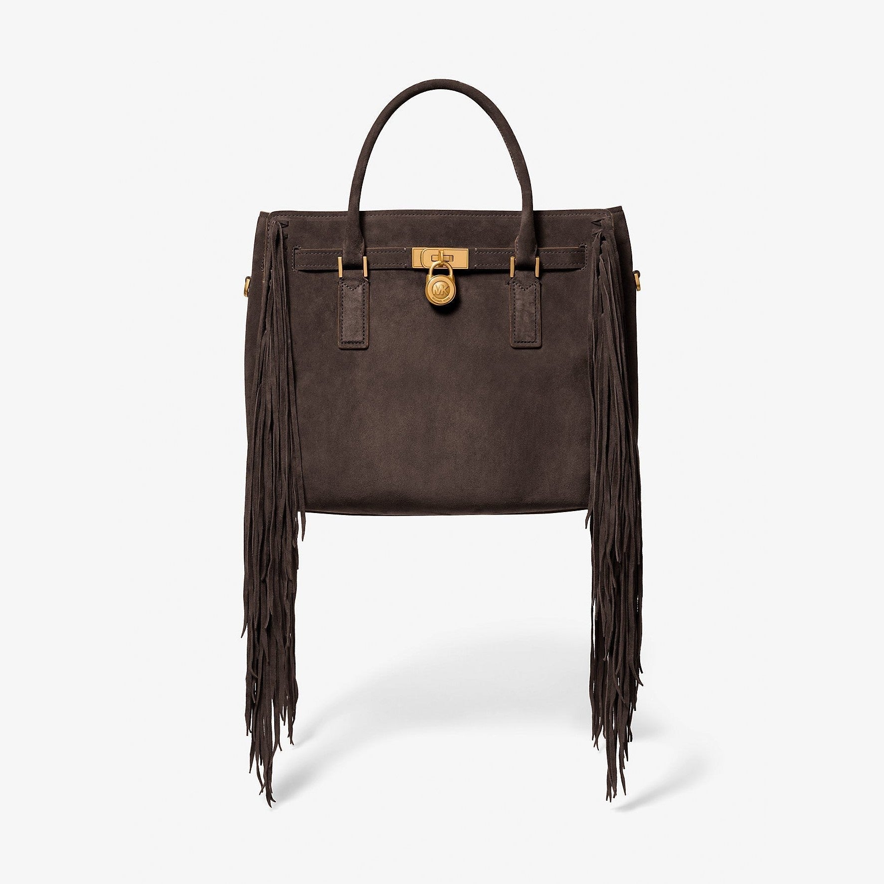 Michael Kors Hamilton Moderne Large Fringed Suede Satchel Chocolate