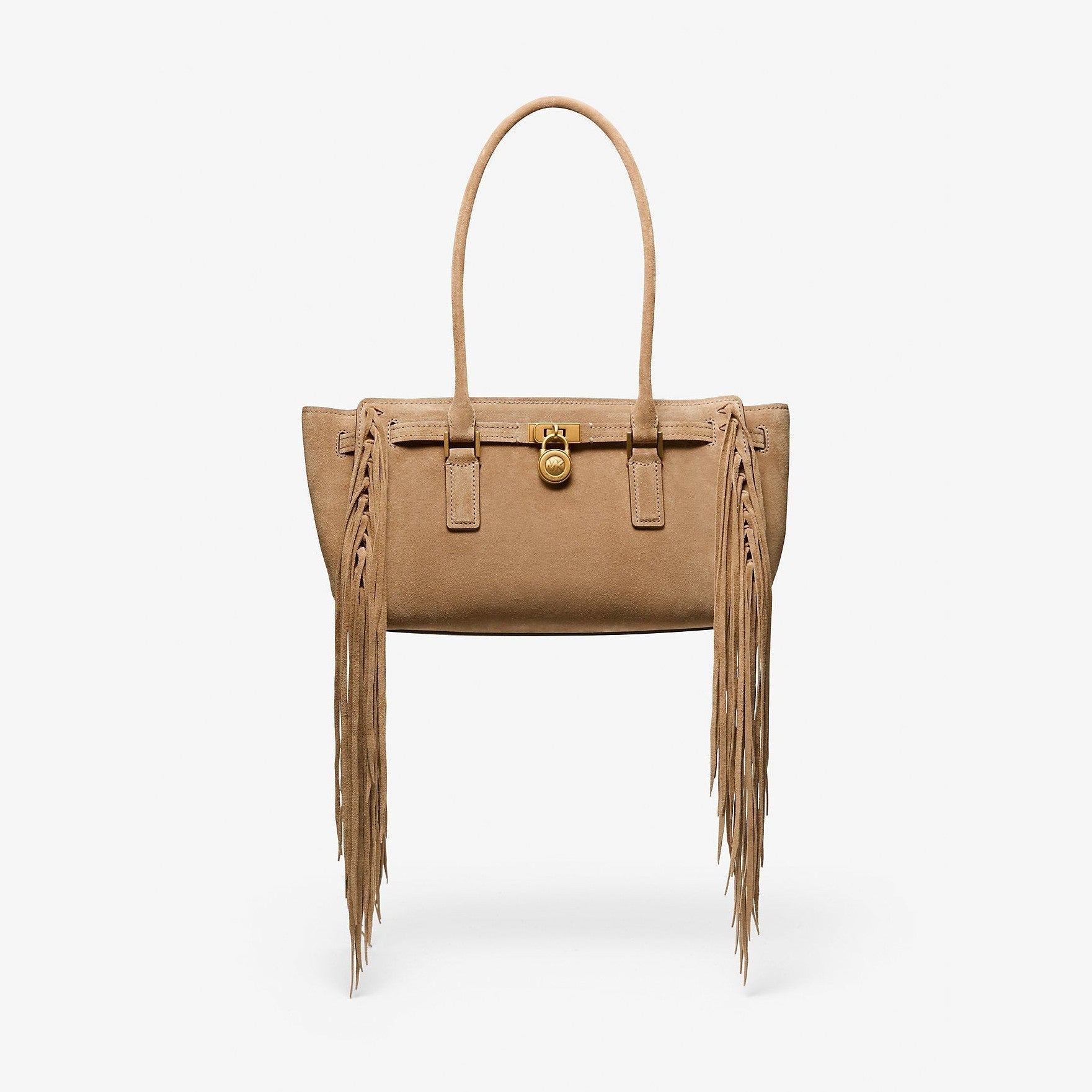 Michael Kors Hamilton Moderne Small Fringed Suede Satchel Husk