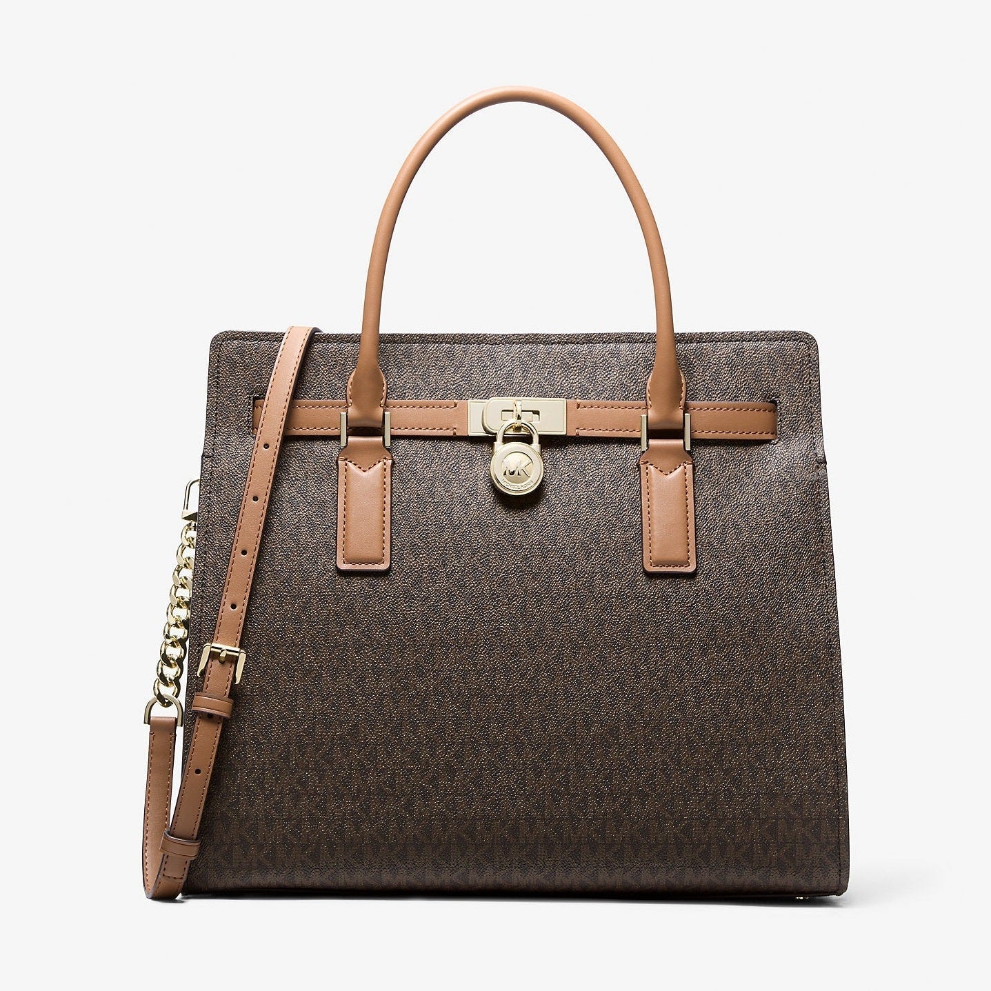 Michael Kors Hamilton Moderne Large Signature Logo Satchel Brn-Acorn