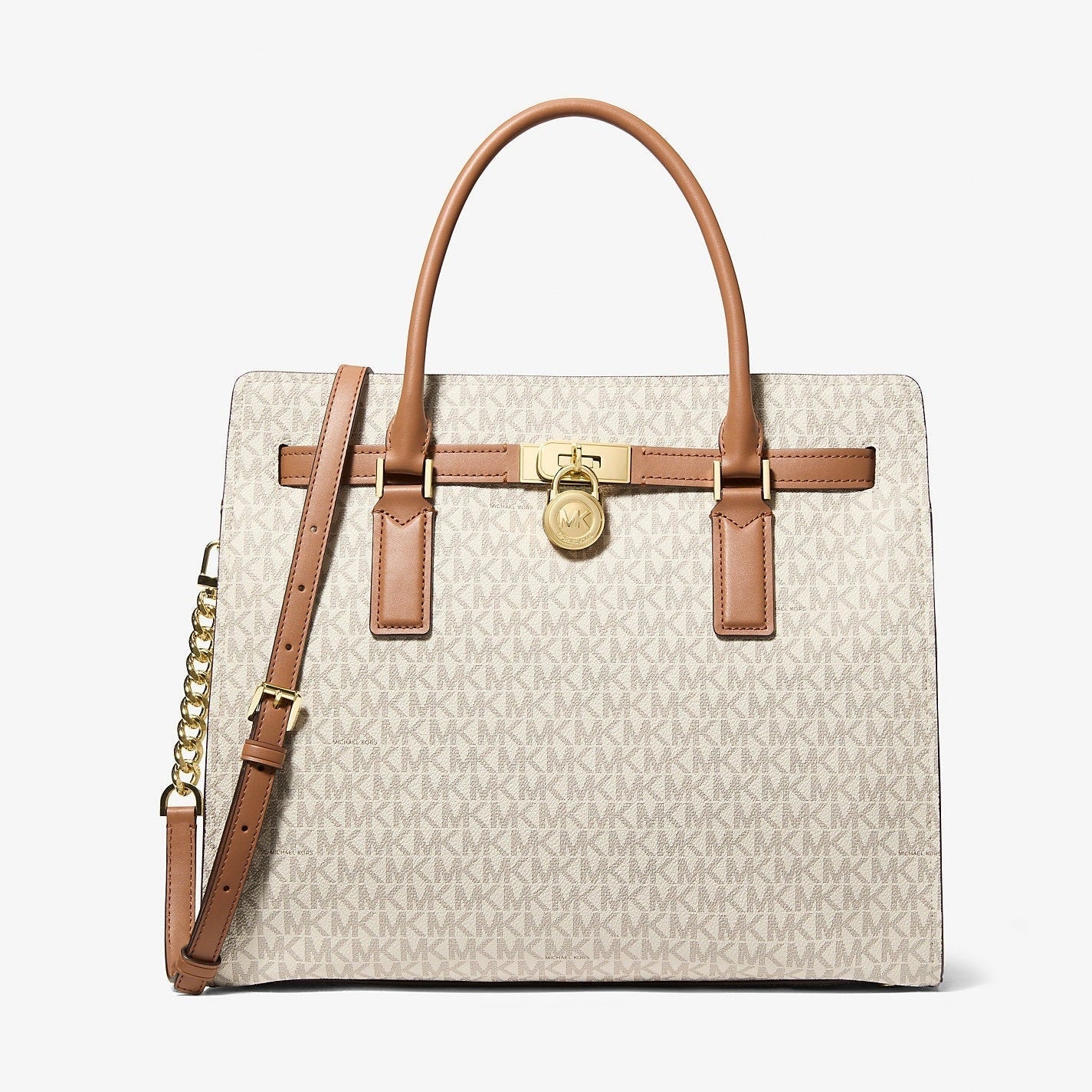 Michael Kors Hamilton Moderne Large Signature Logo Satchel Vanilla-Acorn