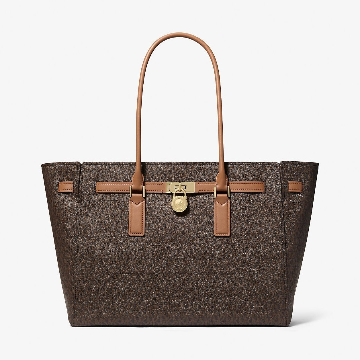 Michael Kors Hamilton Moderne Large Signature Logo Tote Bag Brn-Acorn