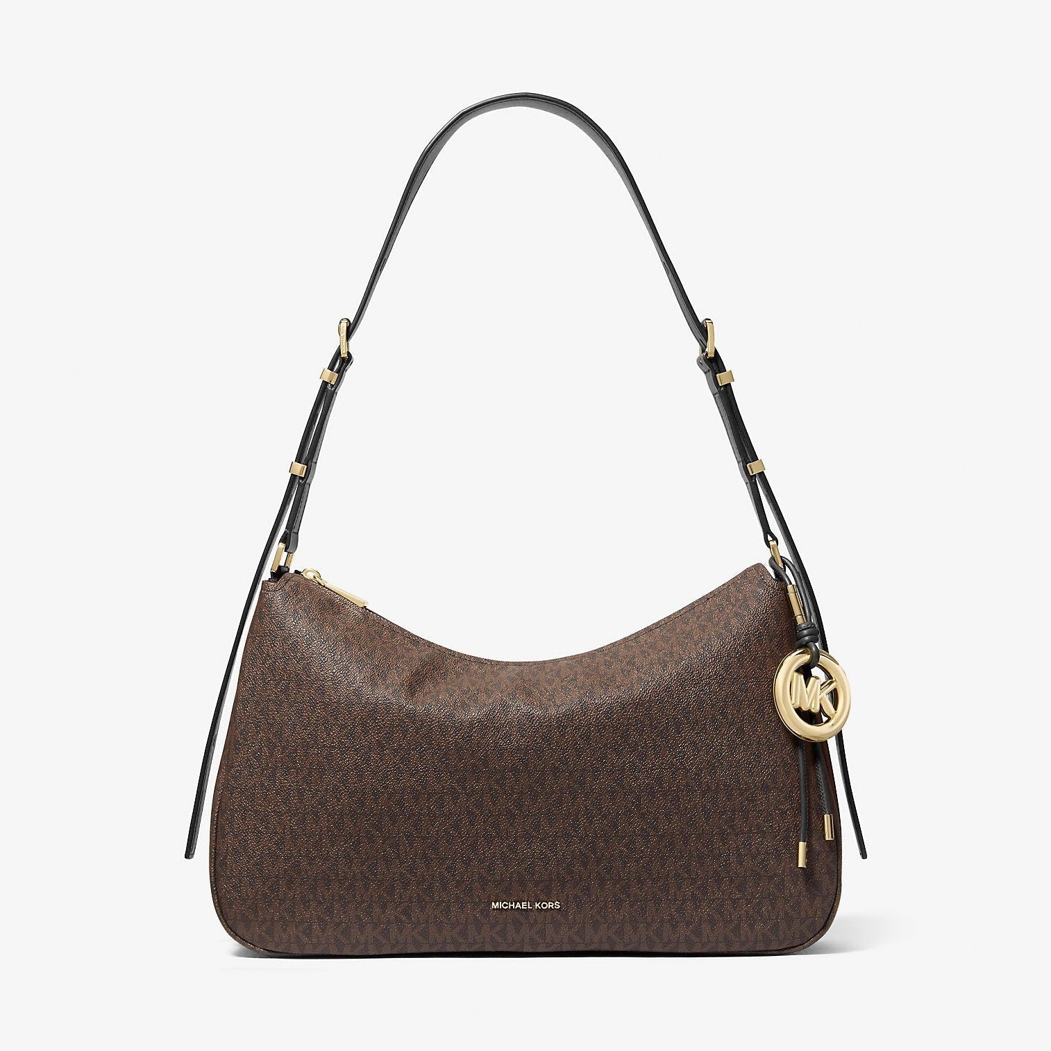 Michael Kors Nolita Medium Signature Logo Shoulder Bag Brown-Blk