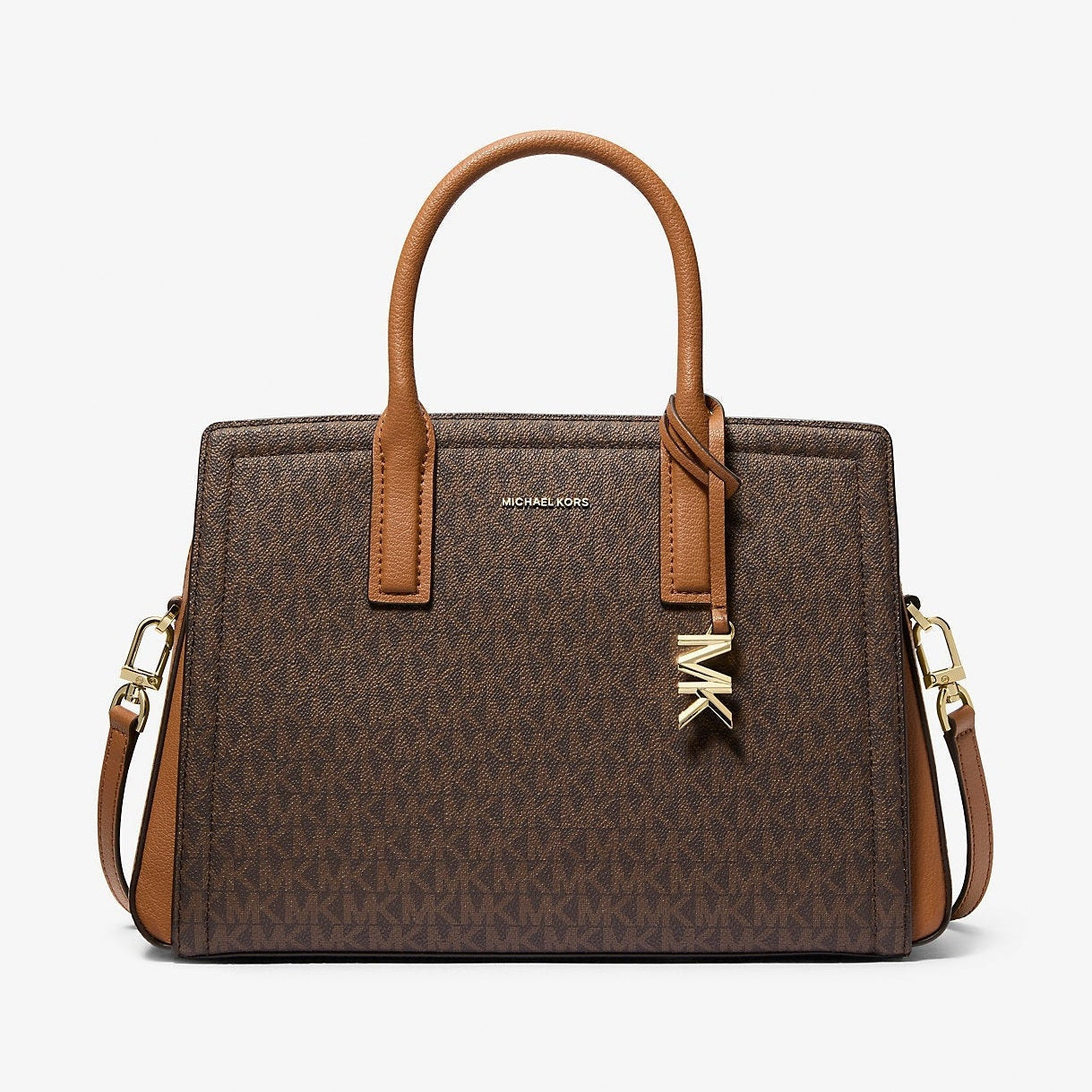 Michael Kors Laila Medium Signature Logo Satchel Brn-Acorn