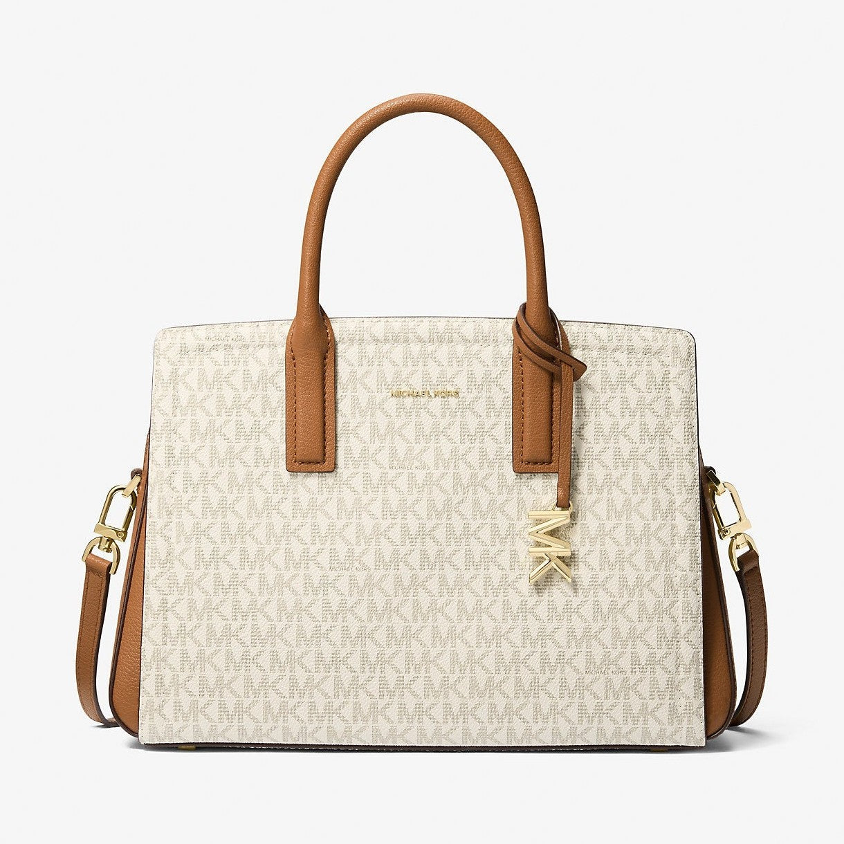 Michael Kors Laila Medium Signature Logo Satchel Vanilla-Acorn