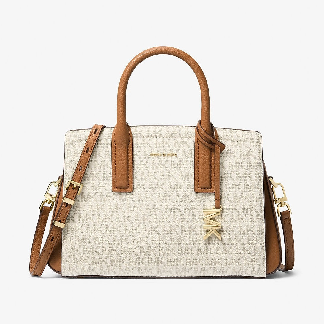Michael Kors Laila Small Signature Logo Satchel Vanilla-Acorn