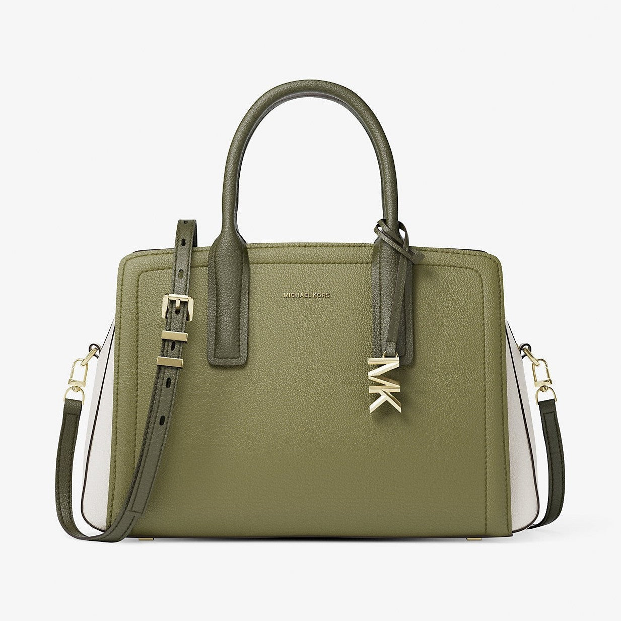 Michael Kors Laila Medium Color-Block Pebbled Leather Satchel Pstachio Mlt
