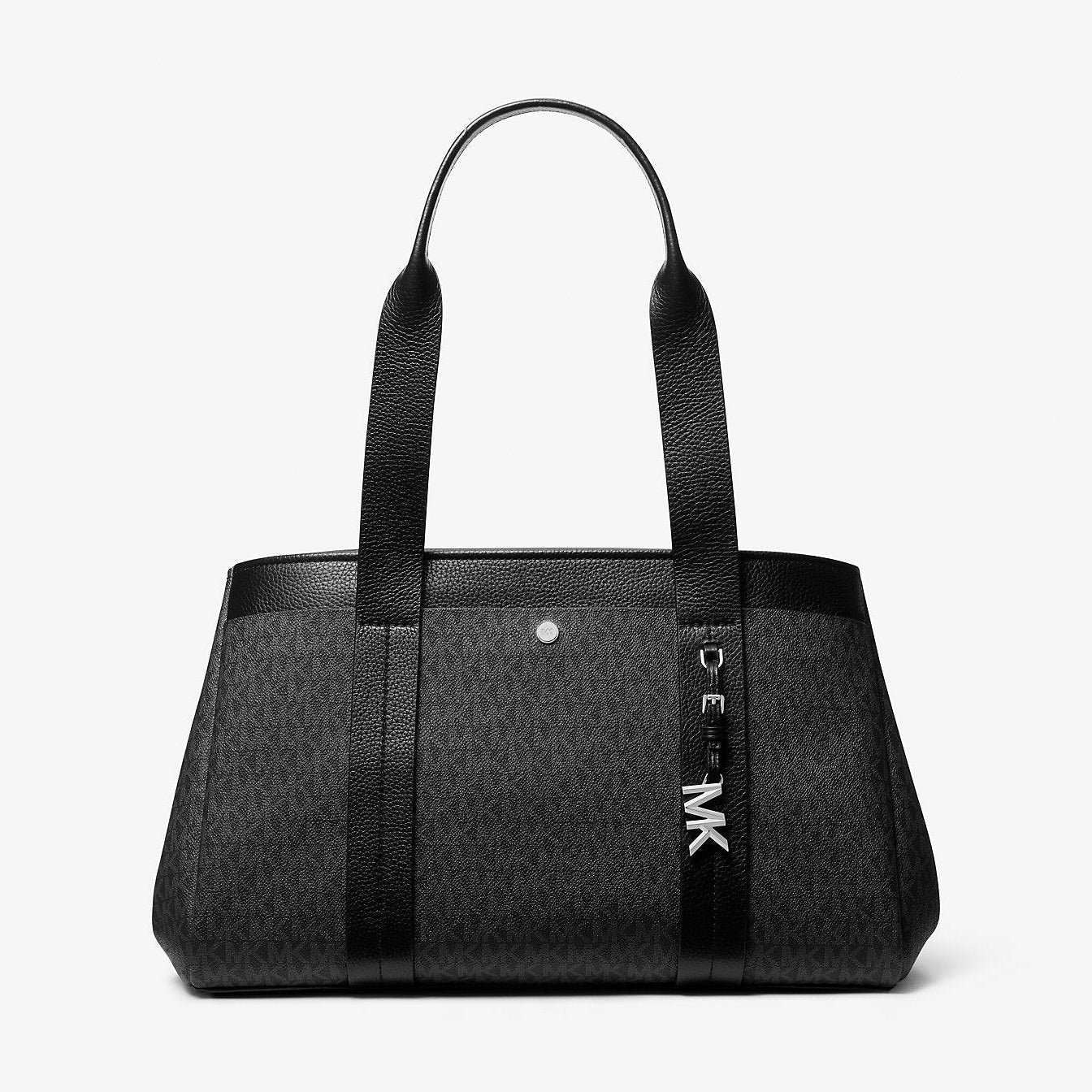 Michael Kors Romee Large Signature Logo and Leather Tote Bag Black