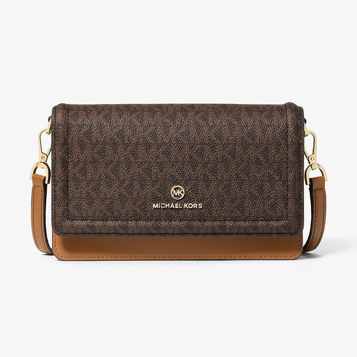 Michael Kors Jet Set Small Logo Smartphone Convertible Crossbody Bag Brn-Acorn