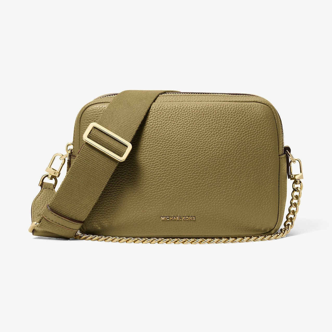 Michael Kors Bryant Medium Pebbled Leather Camera Crossbody Bag Pistachio
