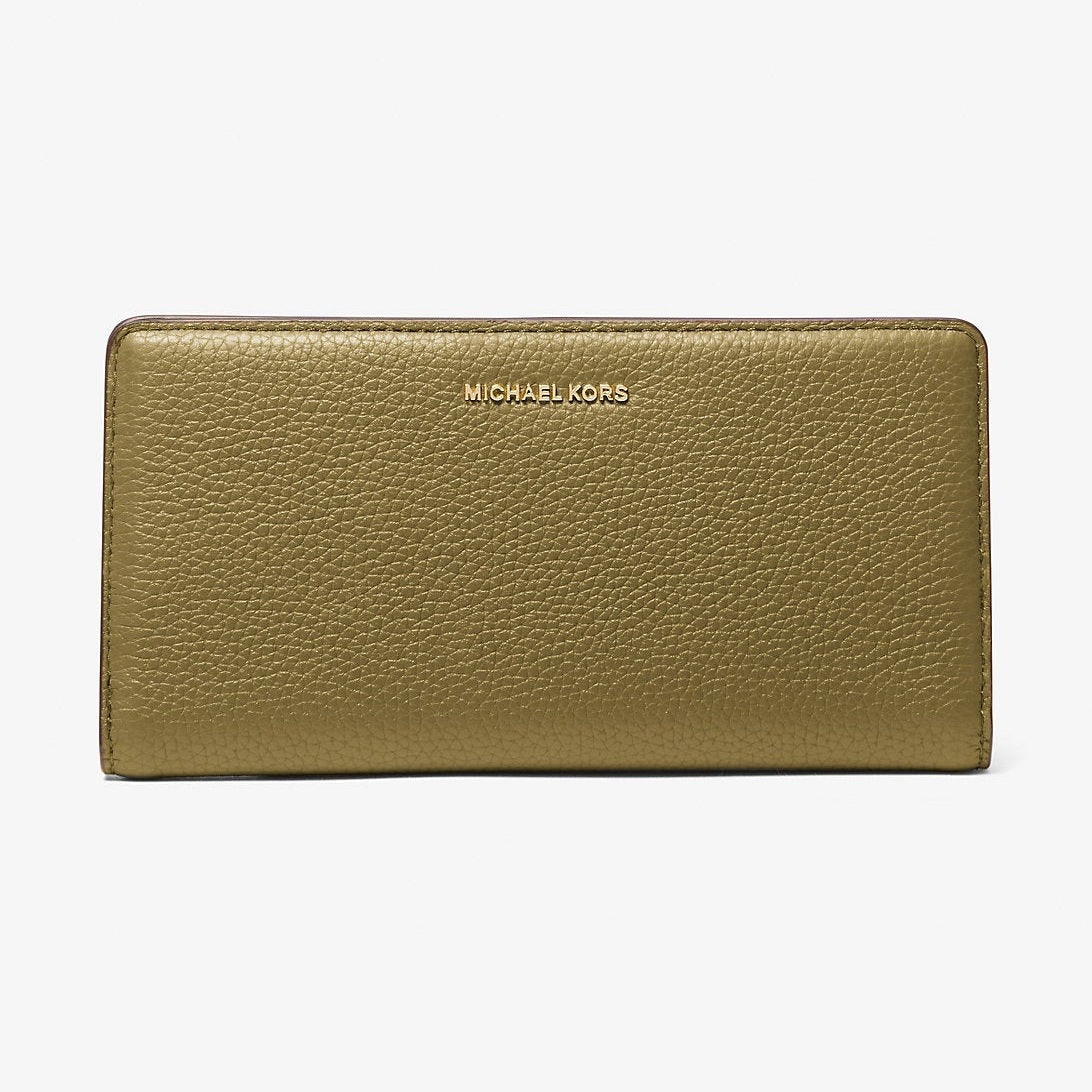 Michael Kors Bryant Large Pebbled Leather Snap-Front Wallet Pistachio