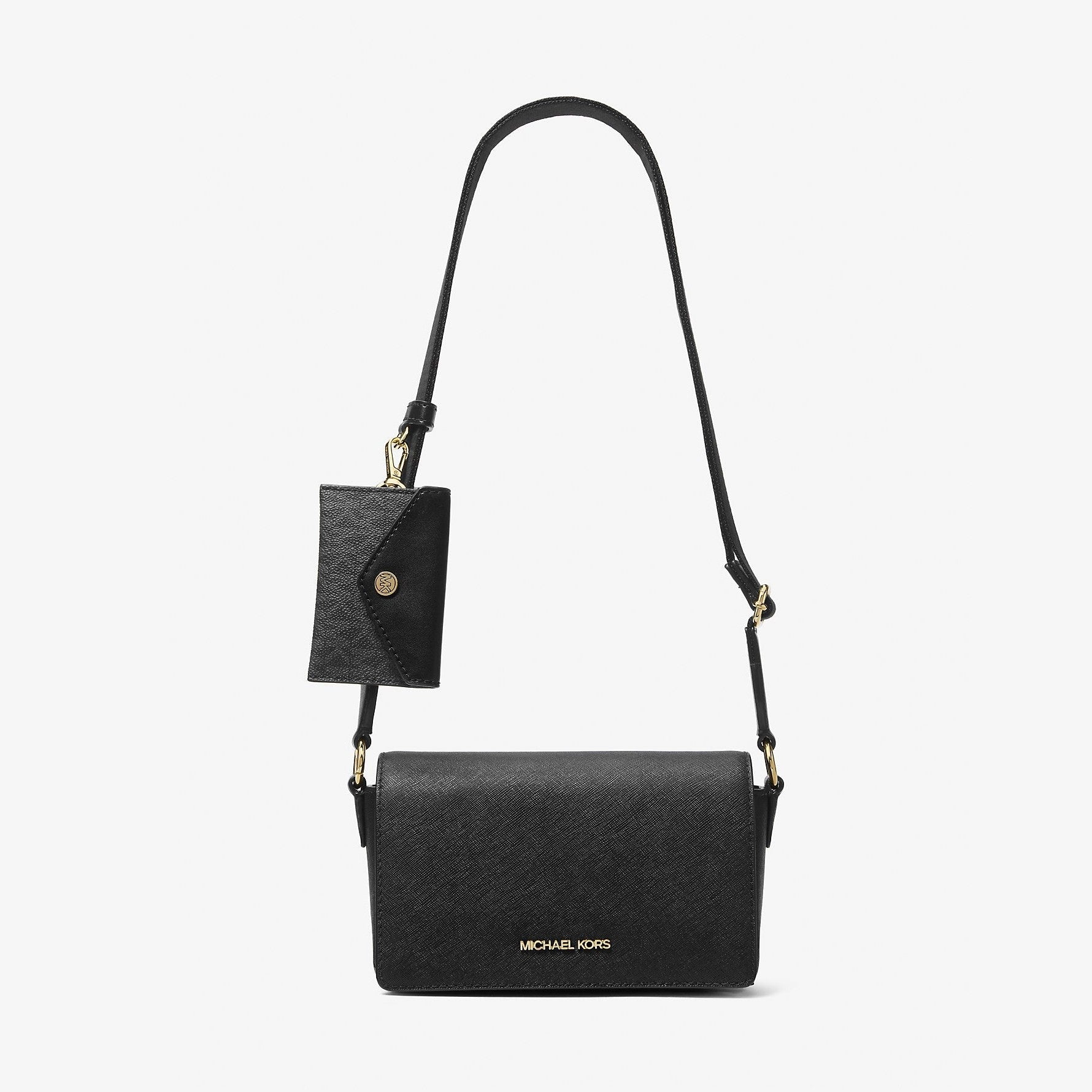 Michael Kors Vincent Small Saffiano Leather Crossbody Bag with Signature Logo Card Case Black