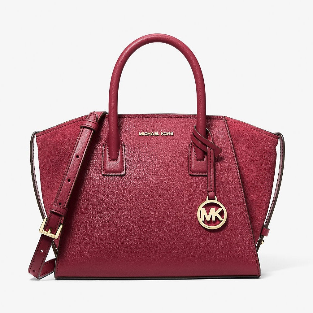 Michael Kors Avril Small Pebbled Leather Satchel Cherry
