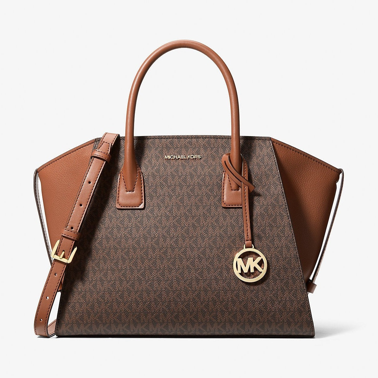 Michael Kors Avril Large Signature Logo Satchel Brown