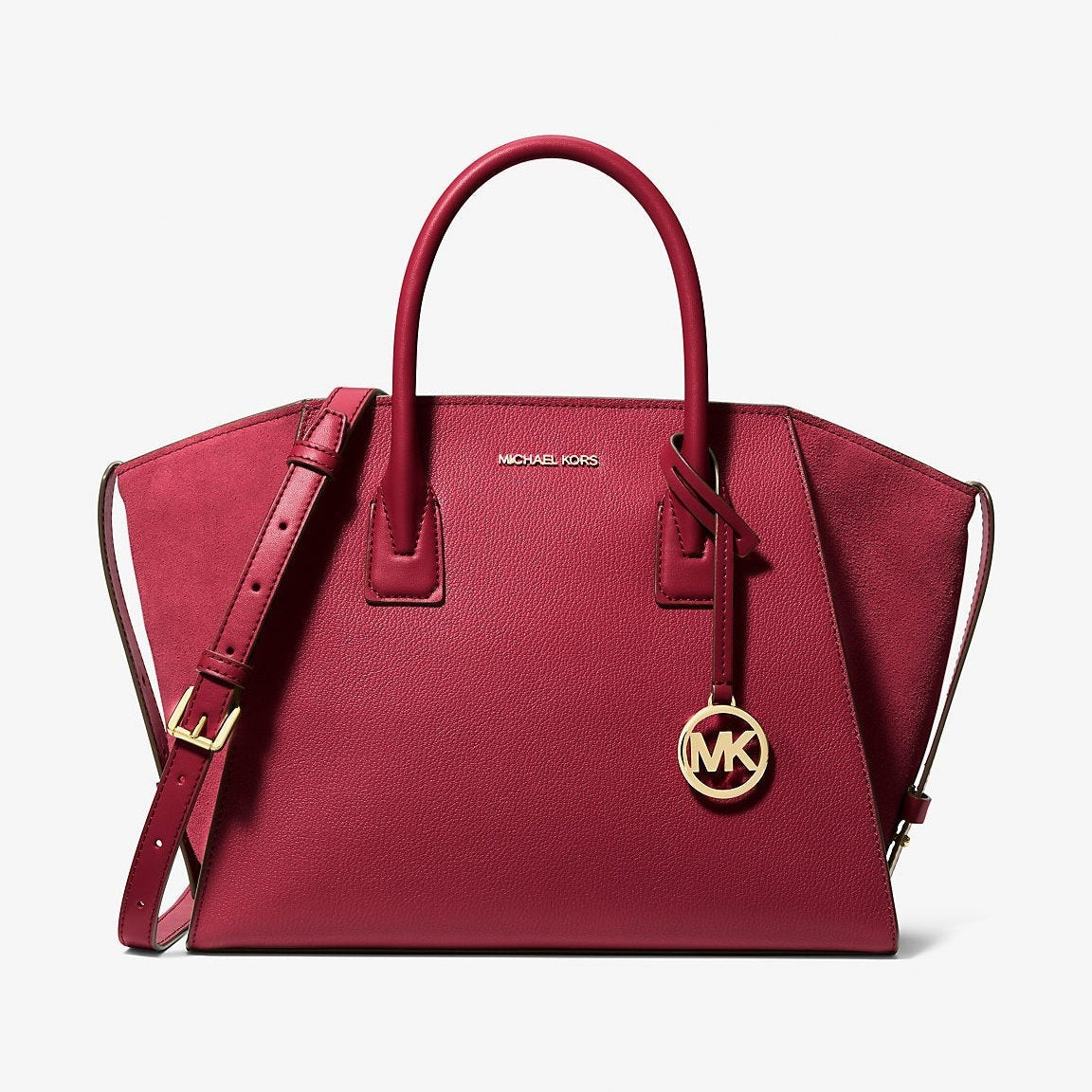 Michael Kors Avril Large Leather and Suede Satchel Cherry