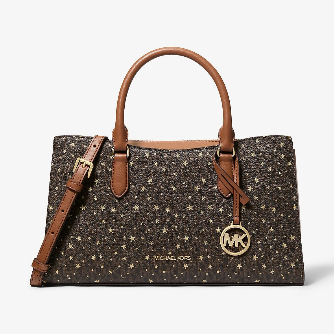 Michael Kors Arden Medium Printed Signature Logo Satchel Brown