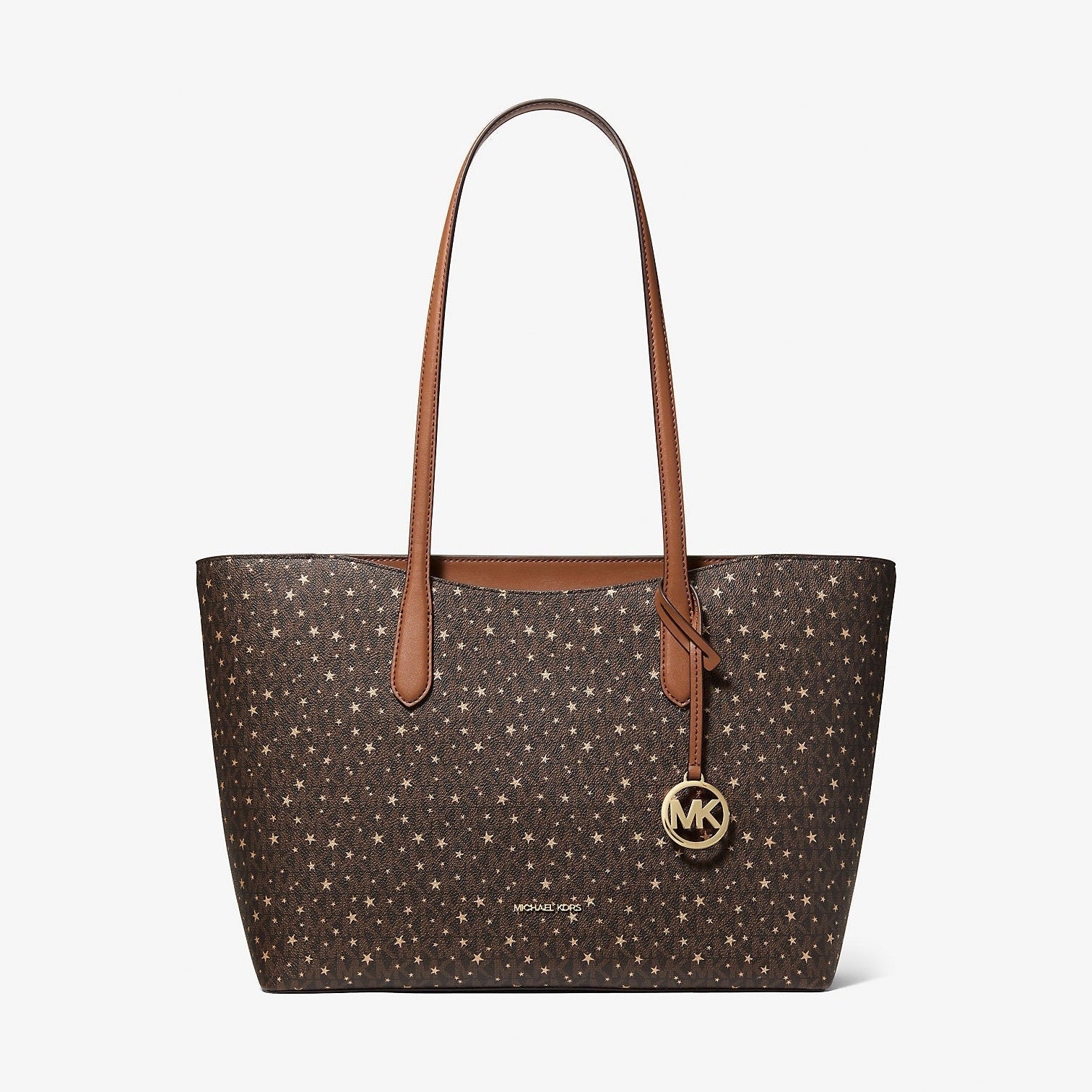 Michael Kors Arden Large Printed Signature Logo Top-Zip Tote Bag Brown