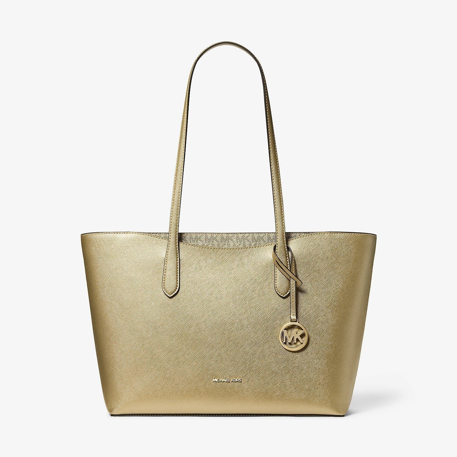 Michael Kors Arden Large Metallic Top-Zip Tote Bag Pale Gold