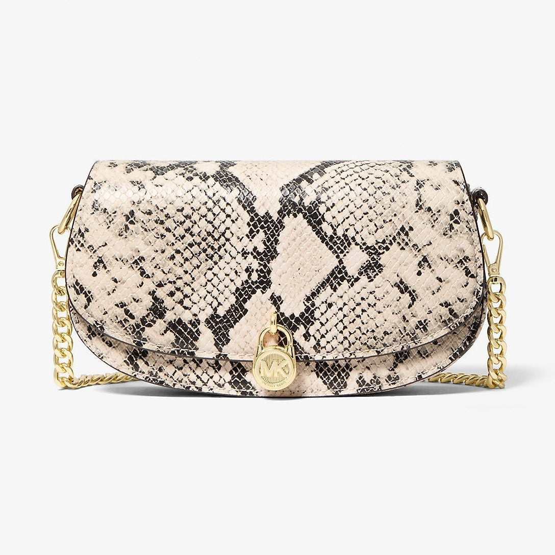 Michael Kors Mila Small Snake Embossed Crossbody Bag Natural