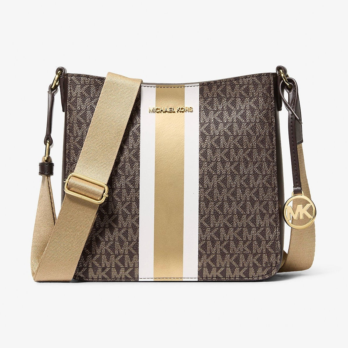 Michael Kors Jet Set Small Signature Logo Stripe Crossbody Bag Brown