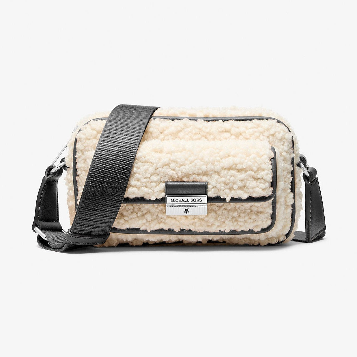 Michael Kors Bradshaw Extra-Small Faux Shearling Camera Crossbody Bag Black