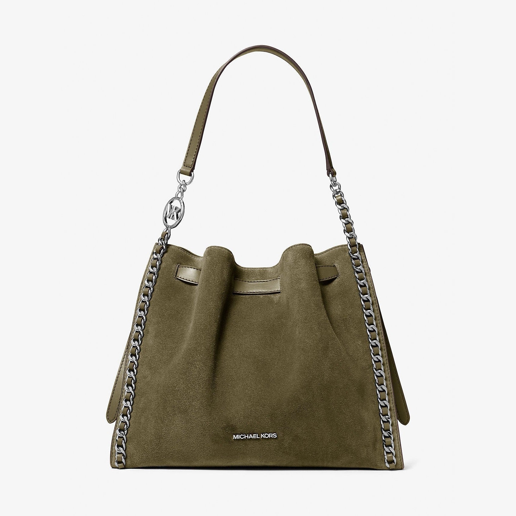 Michael Kors Mina Large Suede Chain Shoulder Bag Olive
