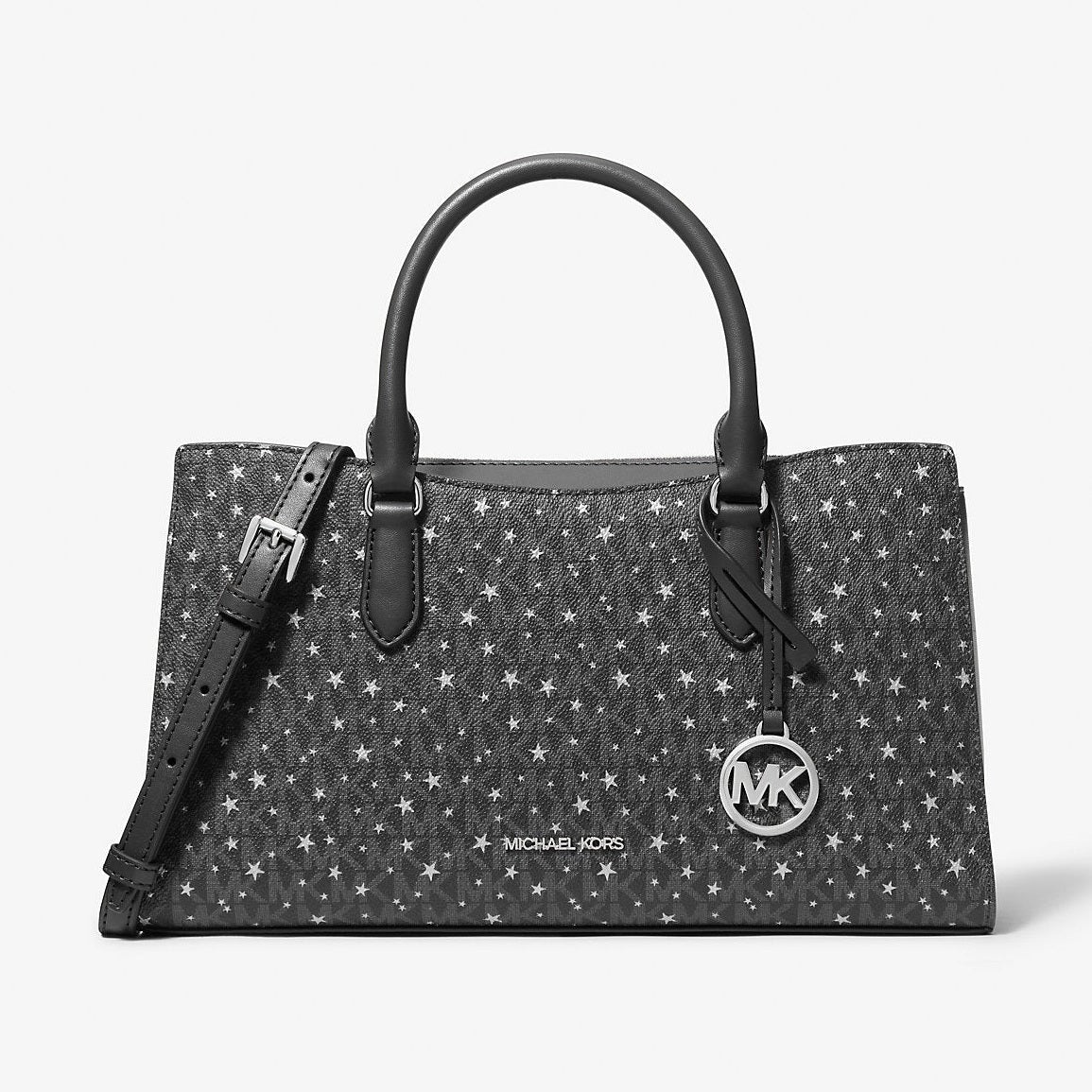 Michael Kors Arden Medium Printed Signature Logo Satchel Black