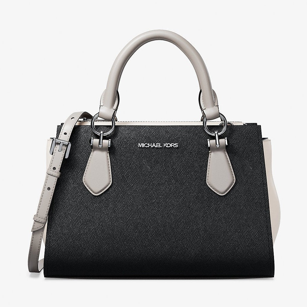 Michael Kors Marilyn Small Color-Block Saffiano Leather Messenger Bag Black Combo