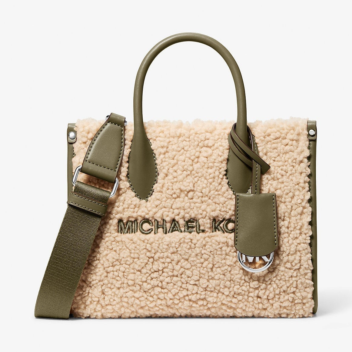 Michael Kors Mirella Small Faux Shearling Crossbody Bag Olive