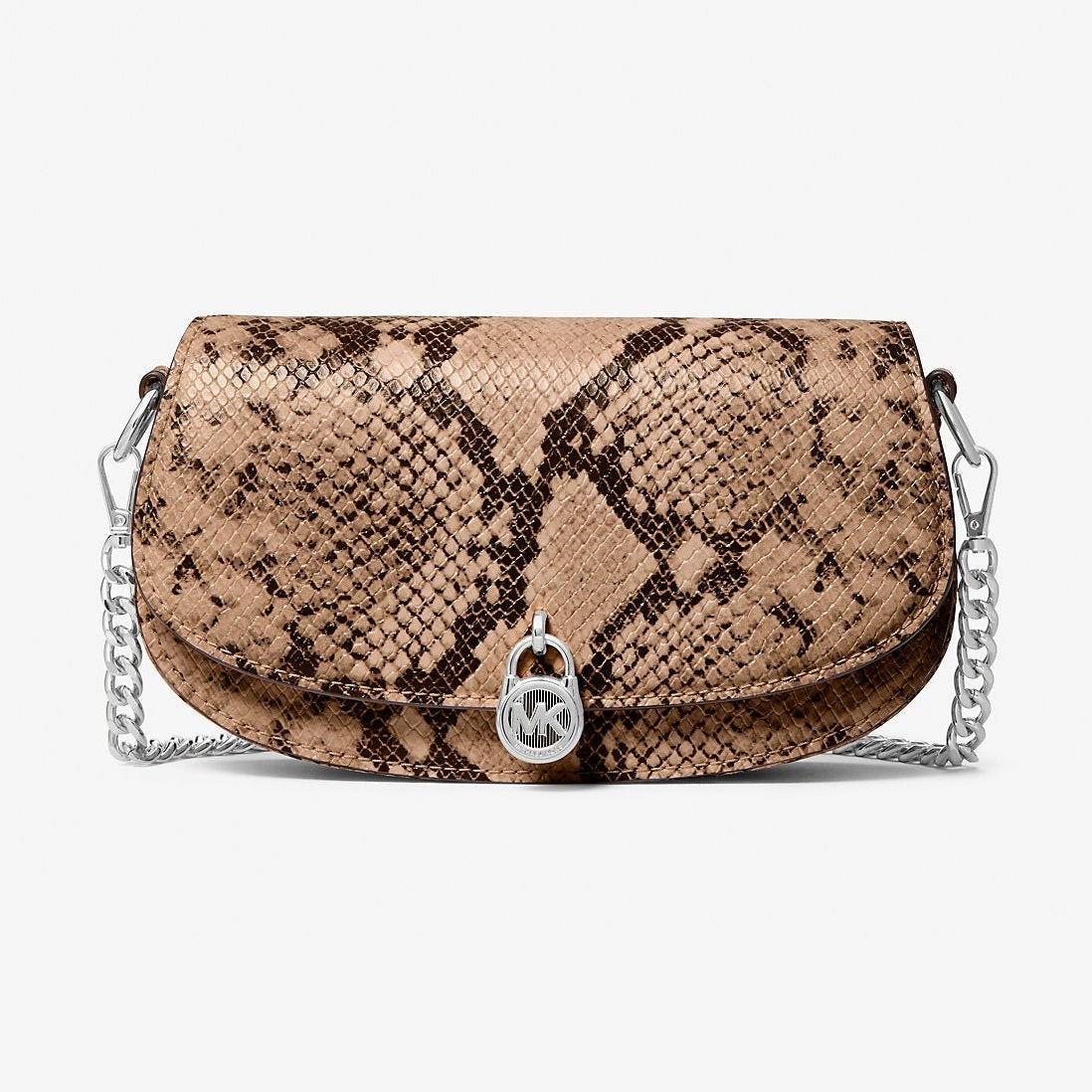Michael Kors Mila Small Snake Embossed Convertible Crossbody Bag Driftwood