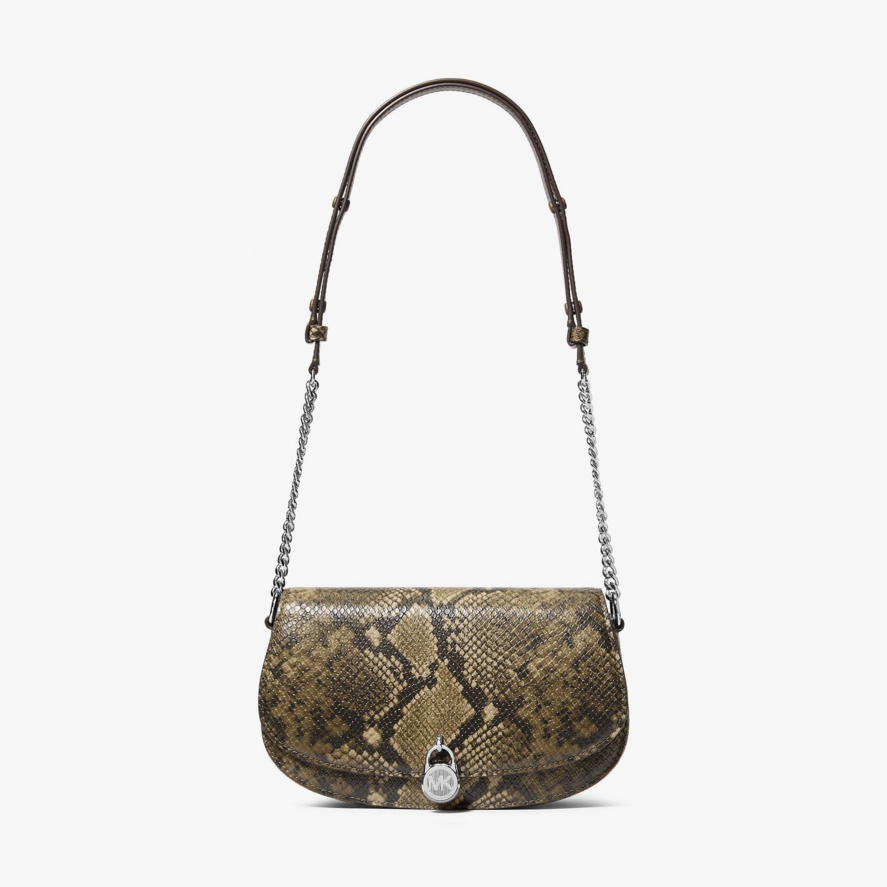 Michael Kors Mila Medium Snake Embossed Messenger Bag Olive