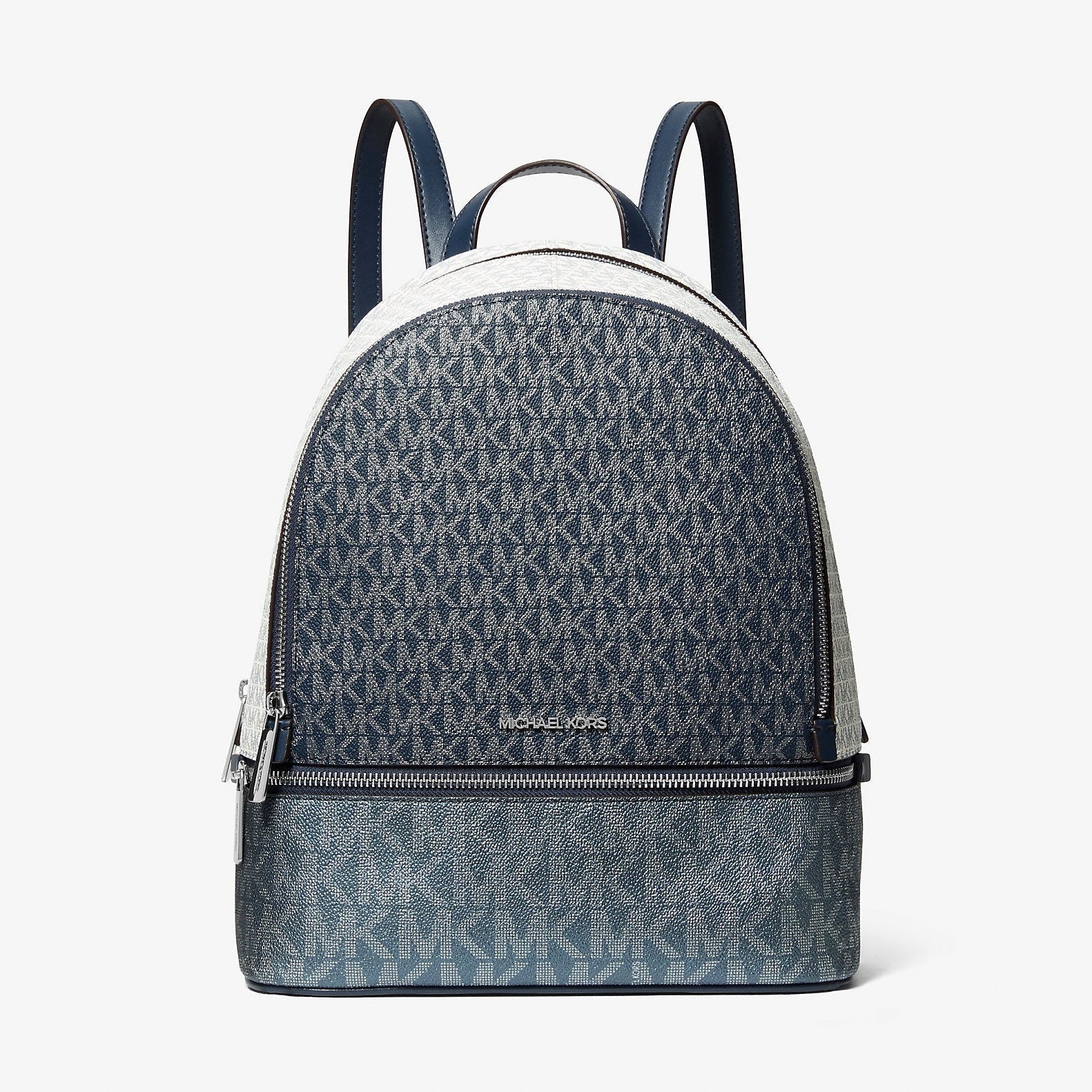 Michael Kors Rhea Medium Metallic Signature Logo Backpack Navy