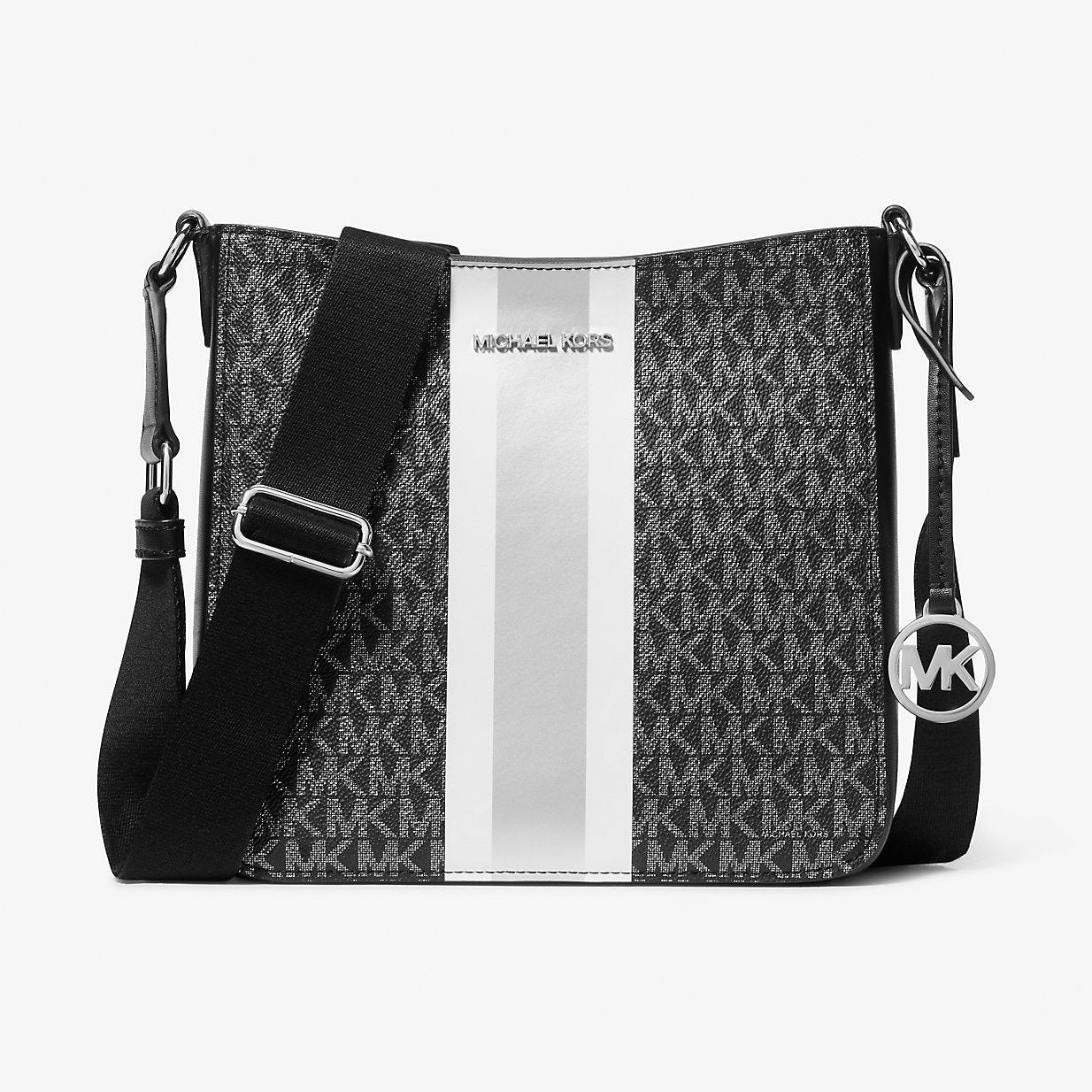 Michael Kors Jet Set Small Signature Logo Stripe Crossbody Bag Black
